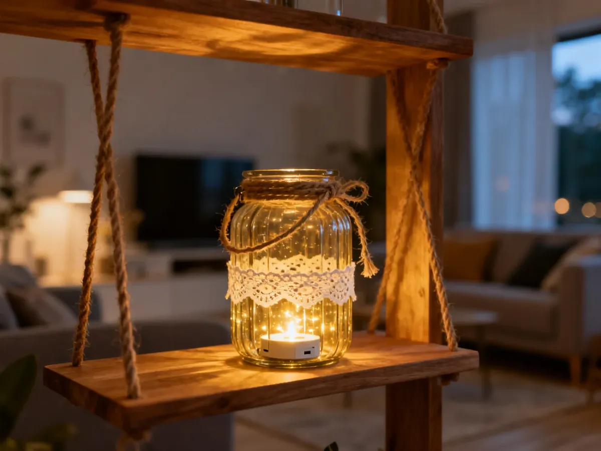 Glowing DIY glass lantern made from an upcycled jar