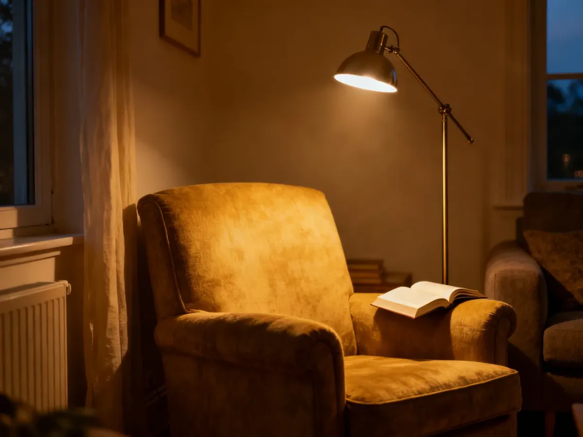 Kącik do czytania z regulowaną lampą podłogową