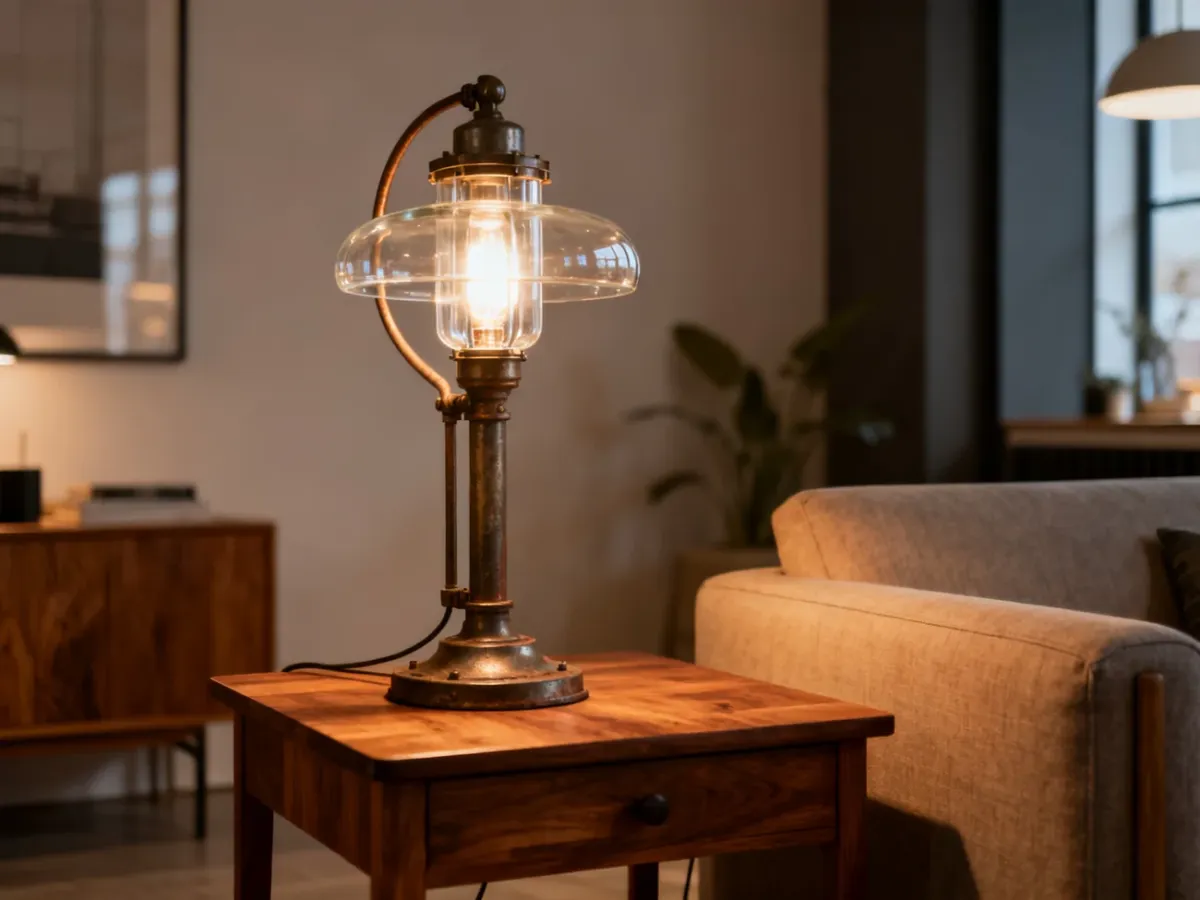 Lampa w stylu retro wykonana ze starego metalowego przedmiotu