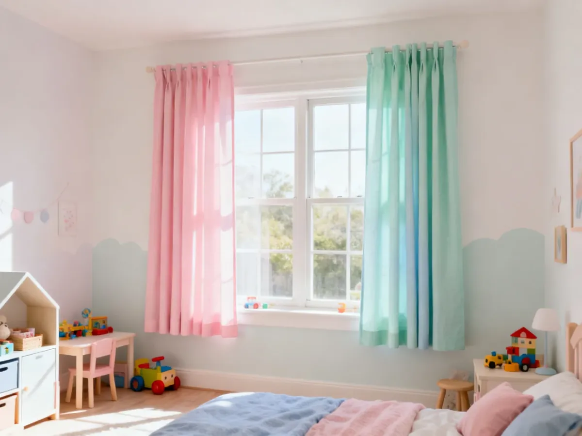 Washable curtains in a bright child’s bedroom